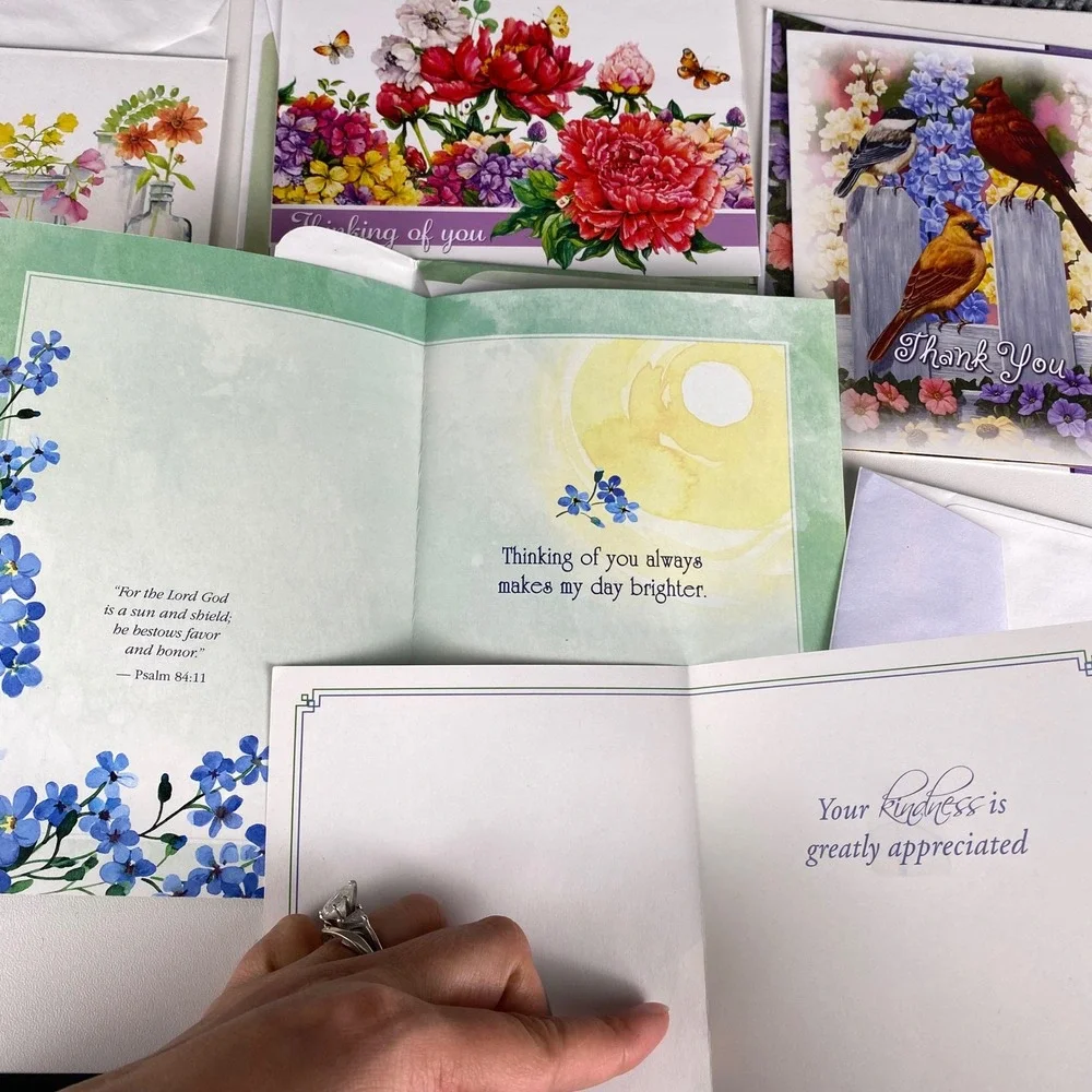 8 Assorted Nature‎ Bird and Floral Greeting Cards with Decorated Envelopes Set